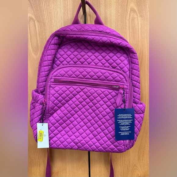 Vera Bradley Quilted Campus Backpack School Book Bag - Dark Raspberry Solid Pink - Picture 1 of 16